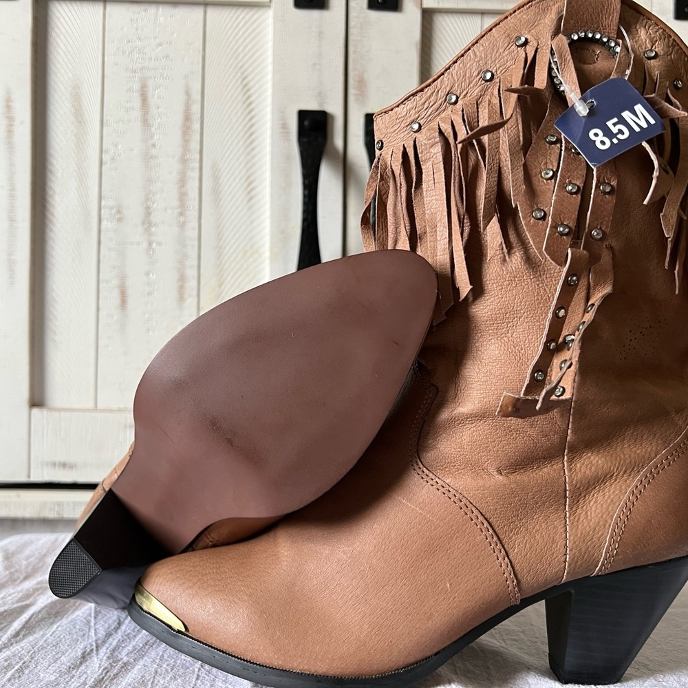 SALE🔥 Fringe Studded Leather Cowgirl Boots - Picture 3 of 15